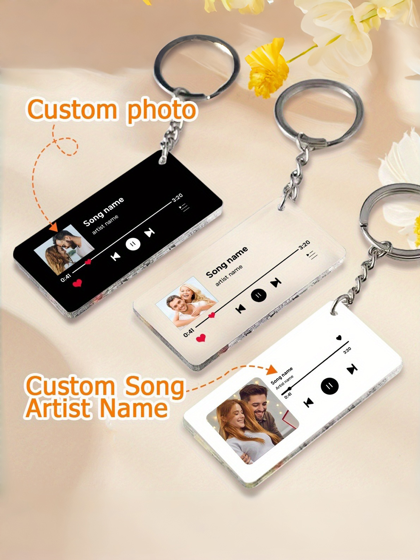 Personalized Engraved Photo Music Keychain Gift